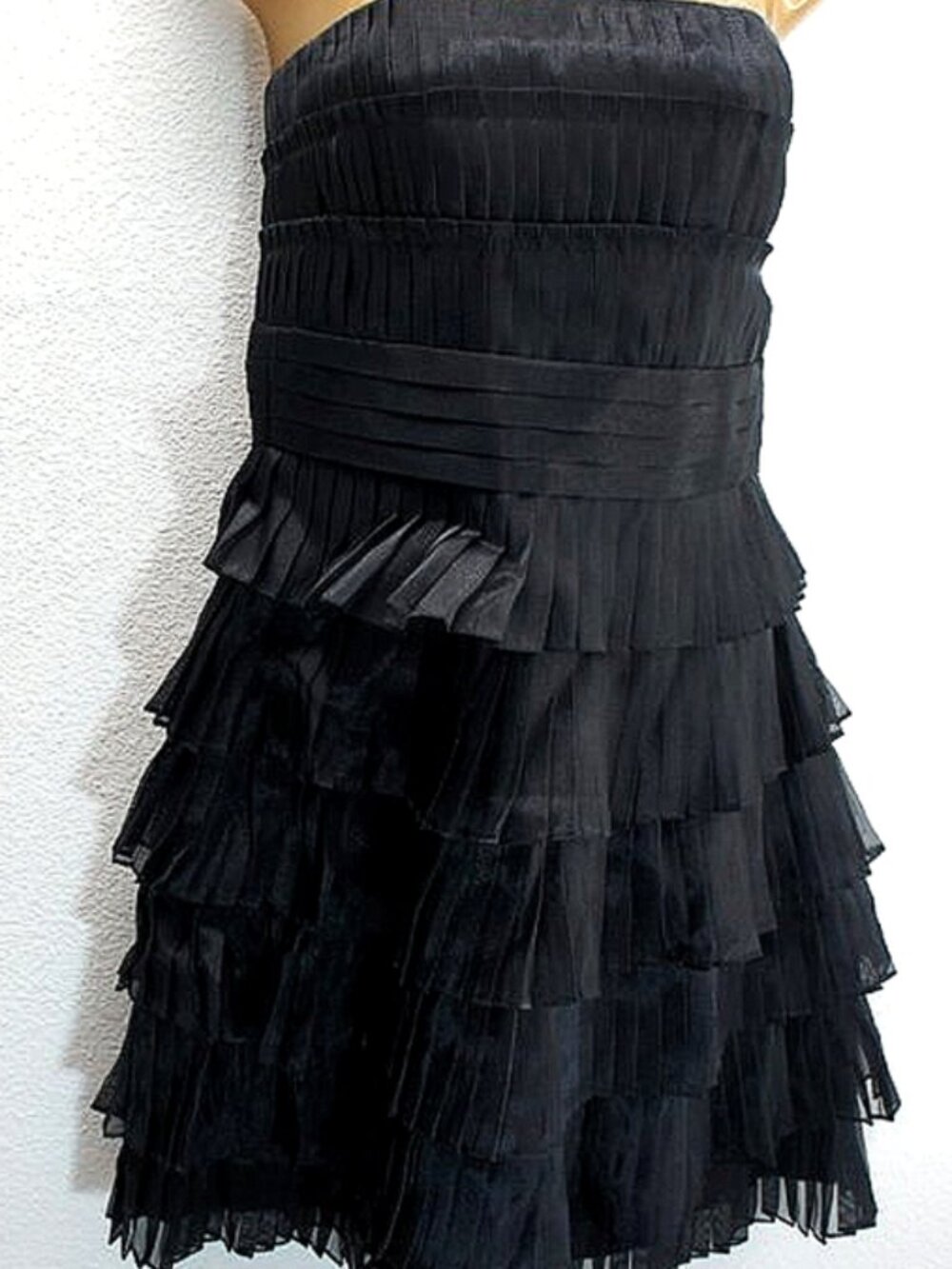 White House Black Market Strapless Pleated Tiered Dress Sz 4